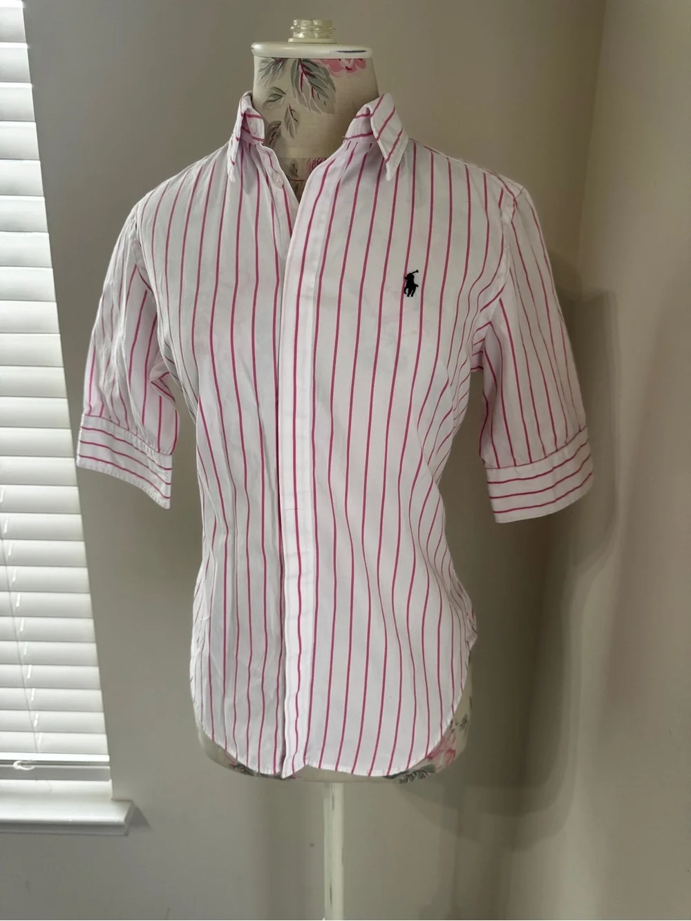 Ralph Lauren White Shirt with Pink Stripes - Picture 1 of 16